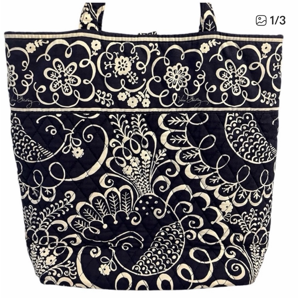 Vera Bradley Navy Twirley Birds Tote